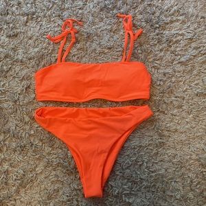 Neon Orange Bow Tie Strap Bikini